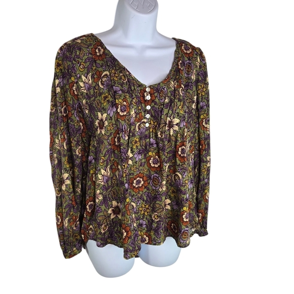 Jane and Delancey Tops - Jane & Delancey Floral Gold Striped Boho Peasant Blouse